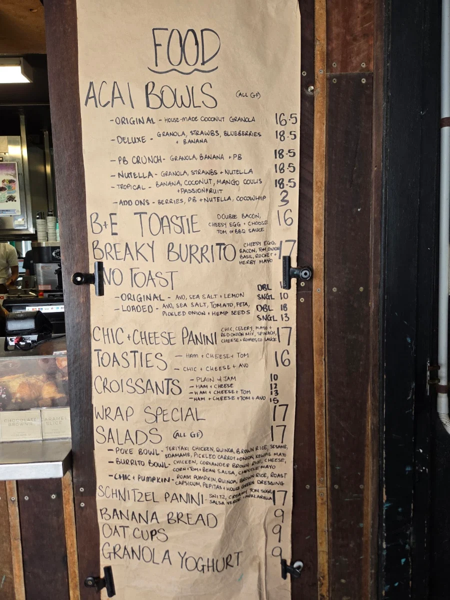 Menu, Blue Door Kiosk Merewether