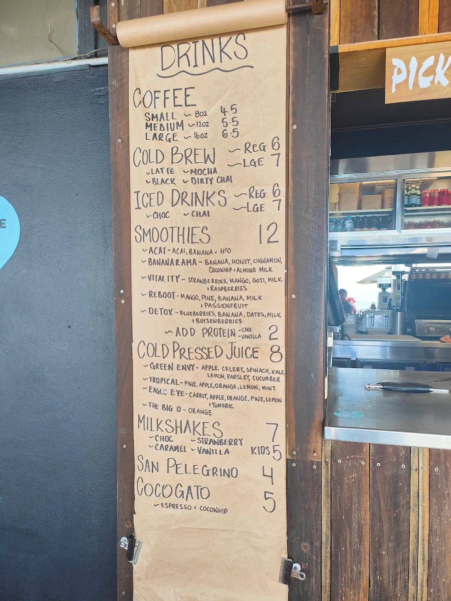 Menu, Blue Door Kiosk Merewether