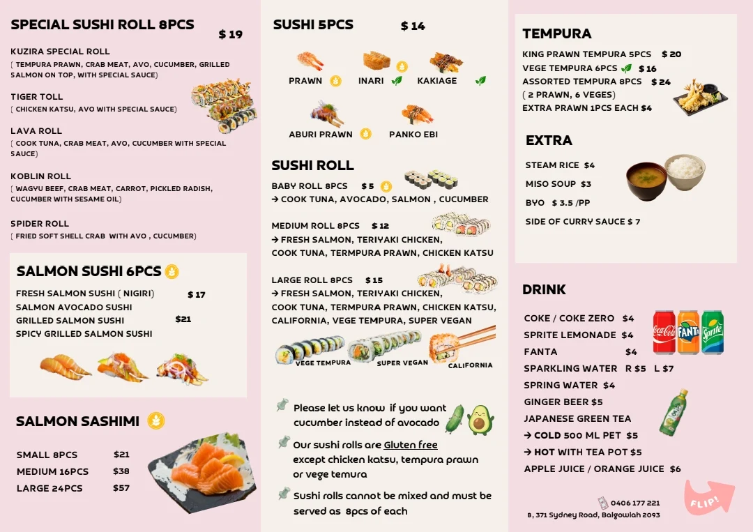 Menu, KUZIRA Japanese Dining