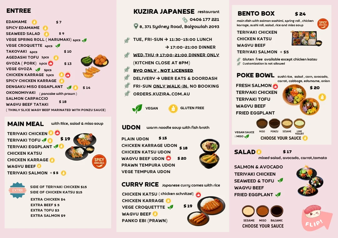 Menu, KUZIRA Japanese Dining