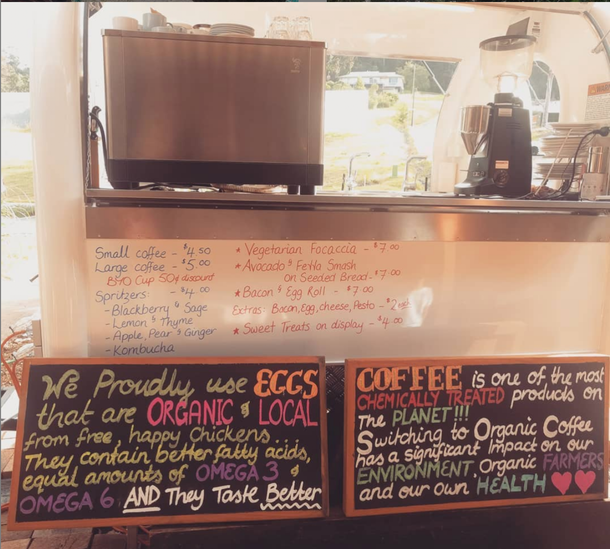 Menu, Neville Coffee Cart at Narara Ecovillage