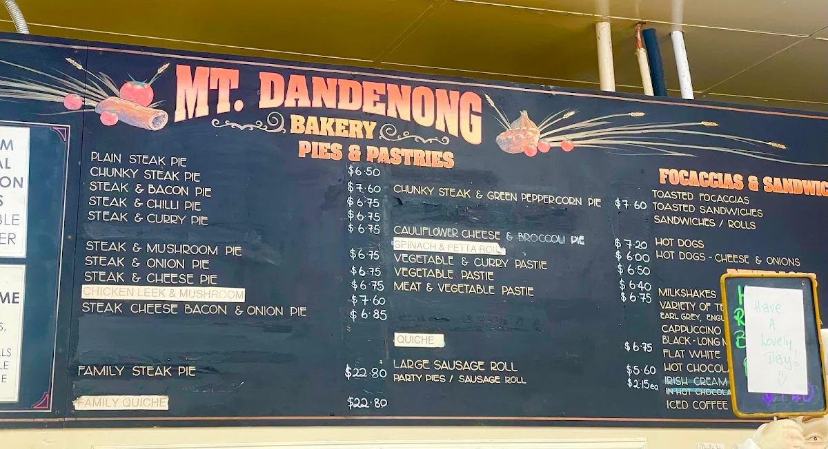 Menu, Mount Dandenong Bakery