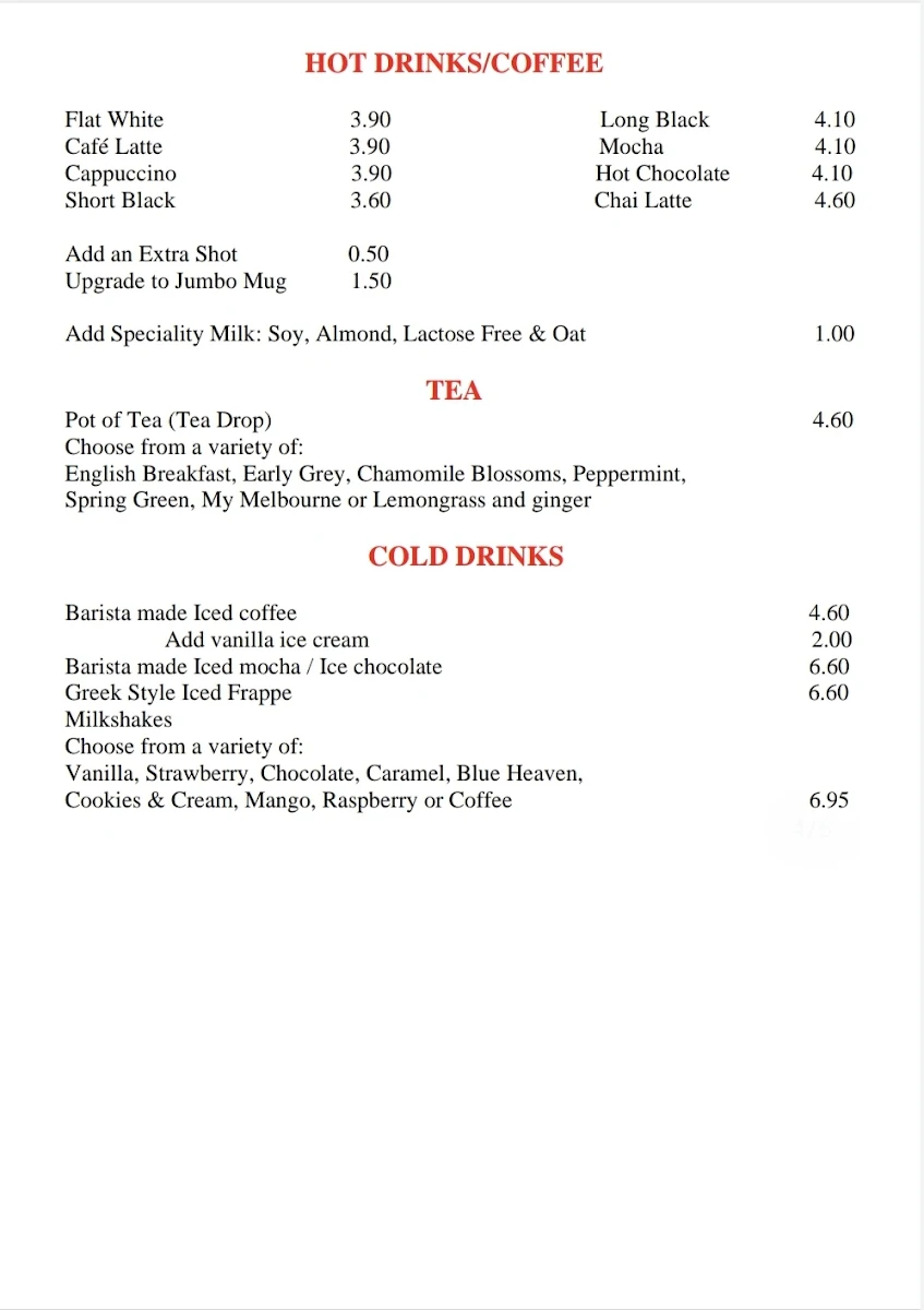 Menu, The Window Cnr Cafe