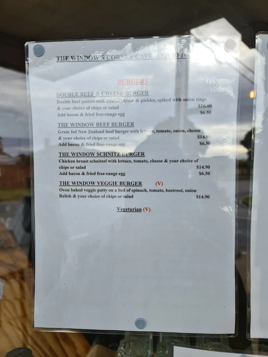 Menu, The Window Cnr Cafe