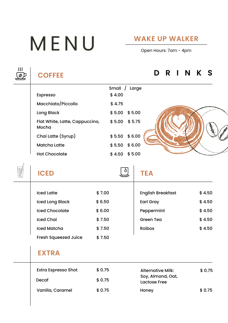 Menu, Wake Up Walker