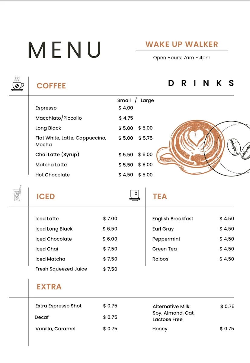 Menu, Wake Up Walker