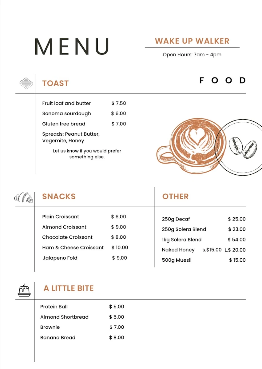 Menu, Wake Up Walker
