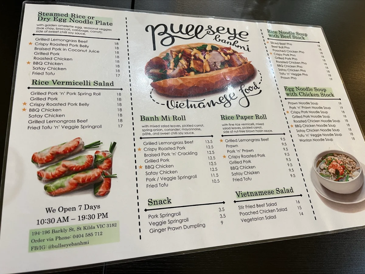 Menu, Bullseye Banh Mi