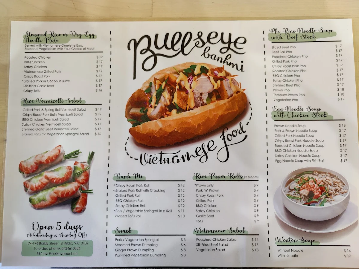Menu, Bullseye Banh Mi