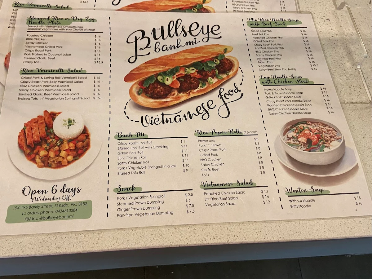 Menu, Bullseye Banh Mi