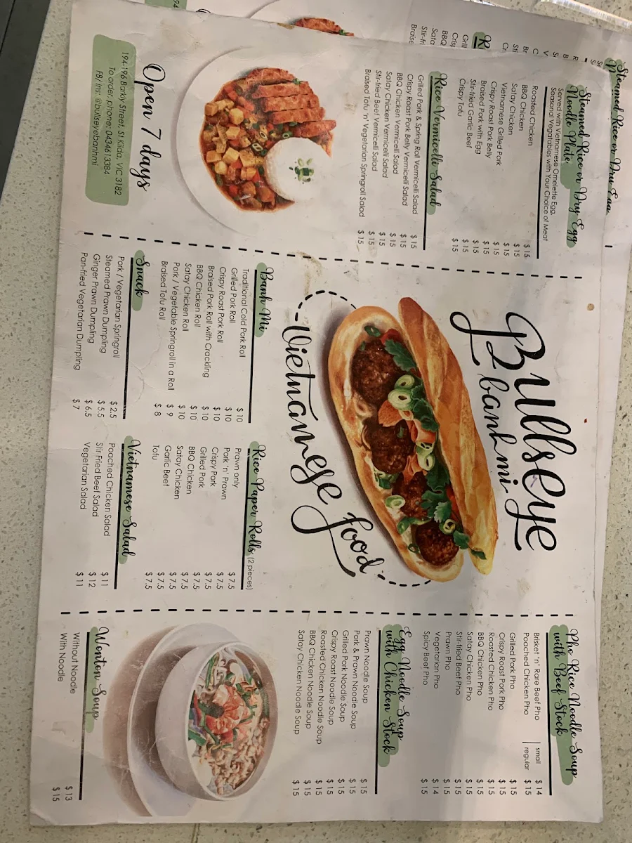 Menu, Bullseye Banh Mi