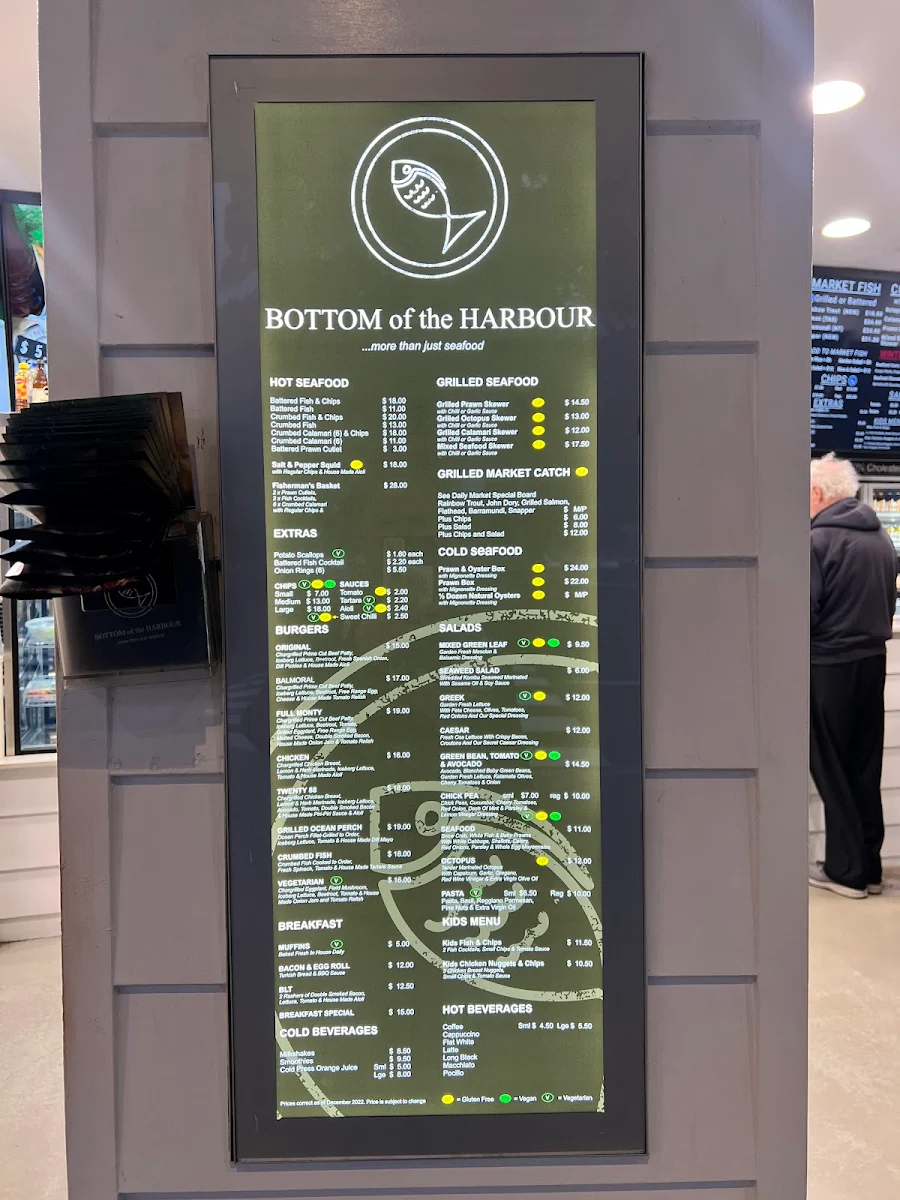 Menu, Bottom of the Harbour Seafoods