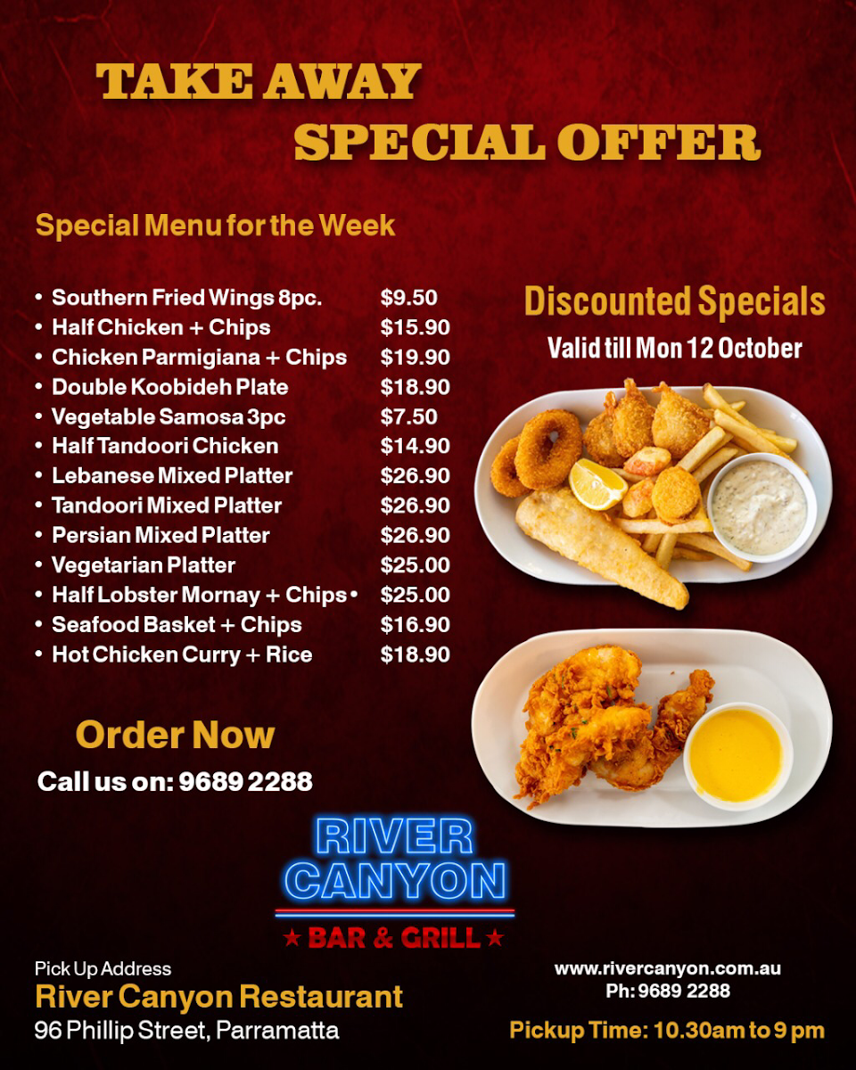 Menu, River Canyon Bar & Grill