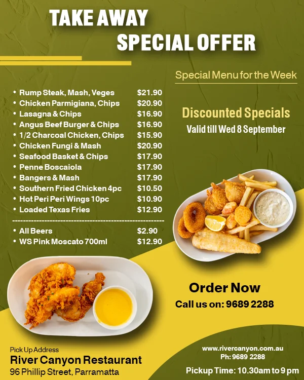 Menu, River Canyon Bar & Grill