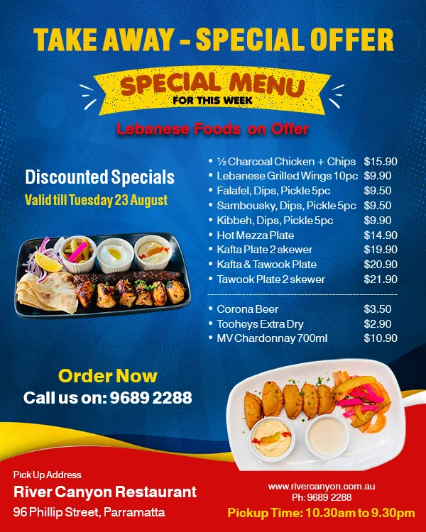 Menu, River Canyon Bar & Grill