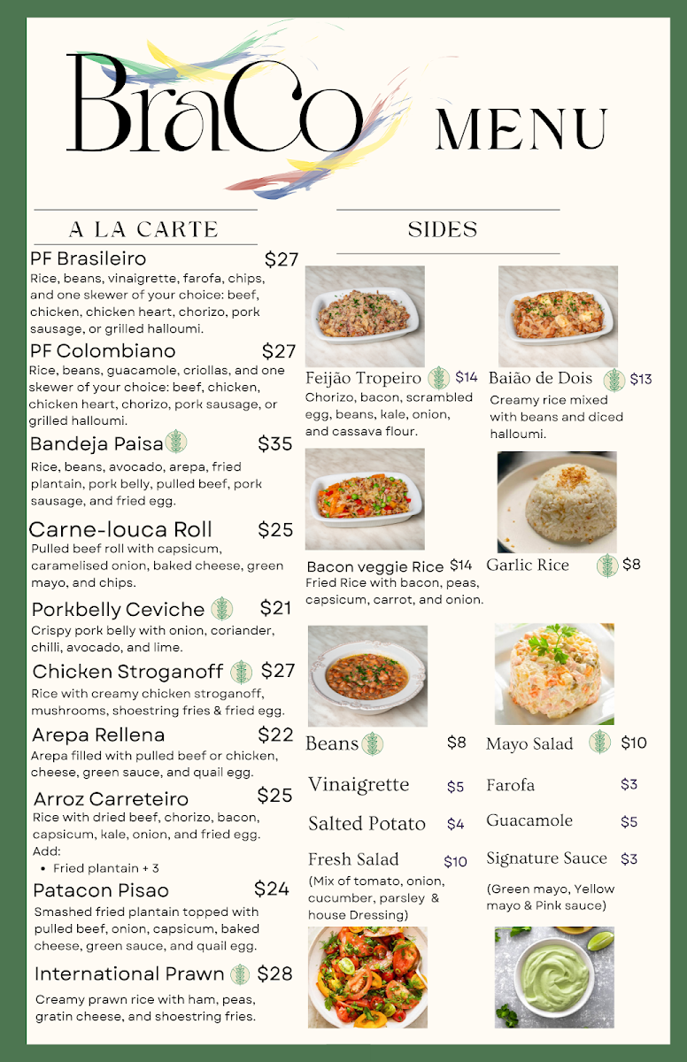 Menu, Braco Restaurant