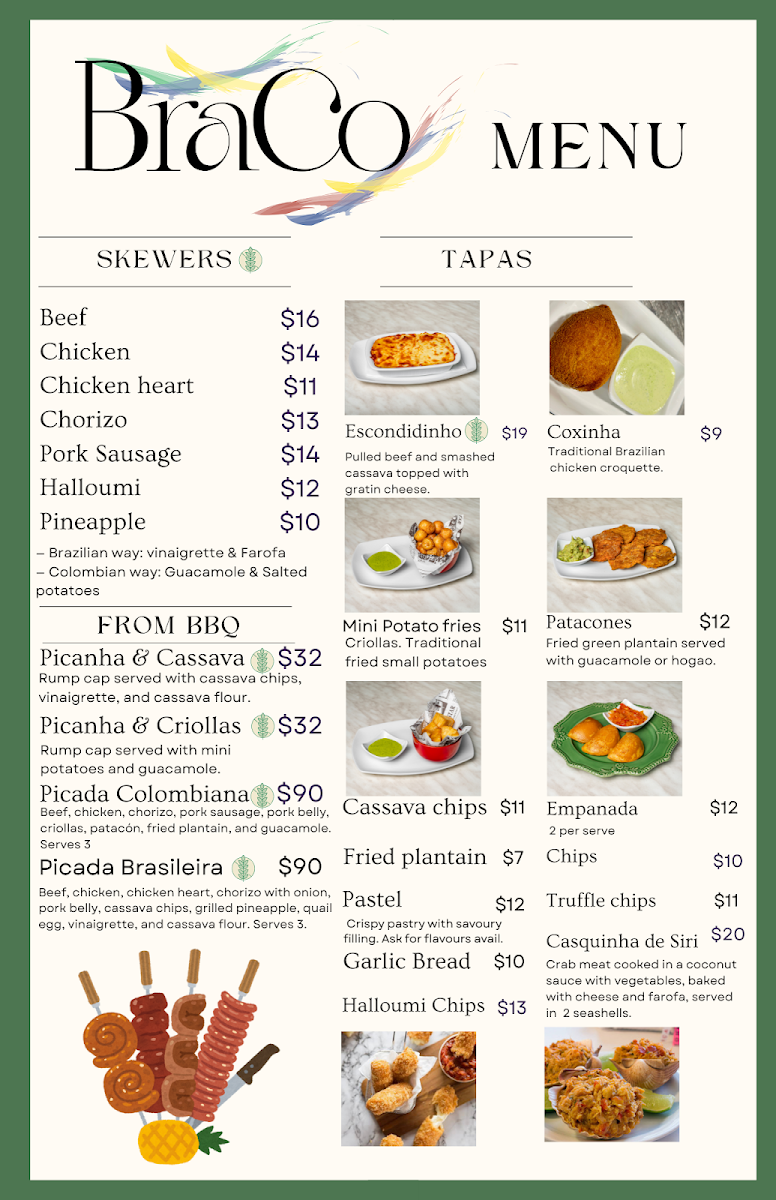 Menu, Braco Restaurant