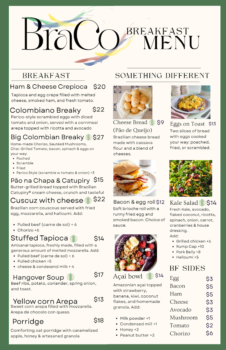 Menu, Braco Restaurant