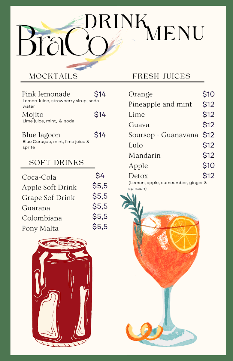 Menu, Braco Restaurant