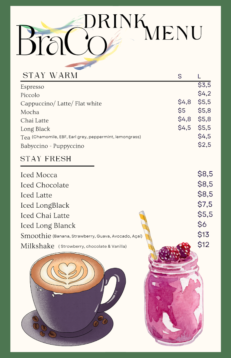 Menu, Braco Restaurant
