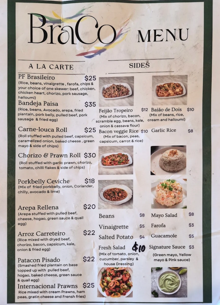Menu, Braco Restaurant