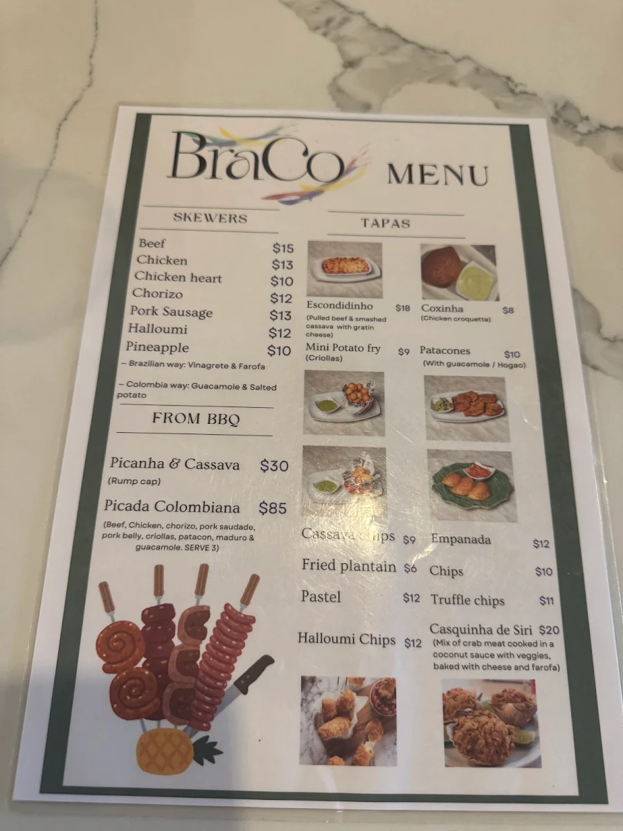Menu, Braco Restaurant
