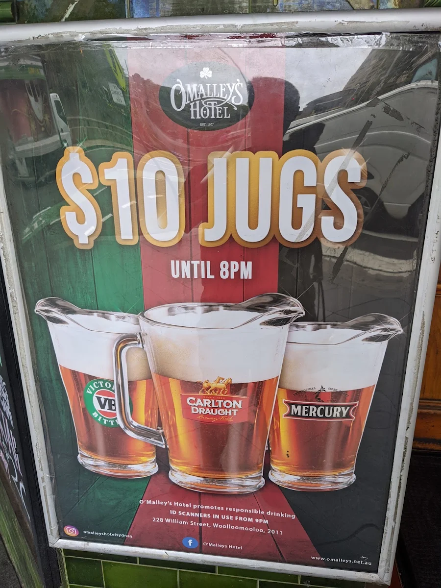 Menu, O'Malley's Hotel