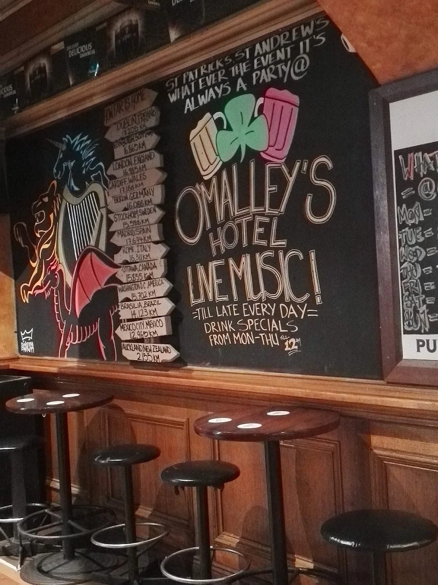Menu, O'Malley's Hotel