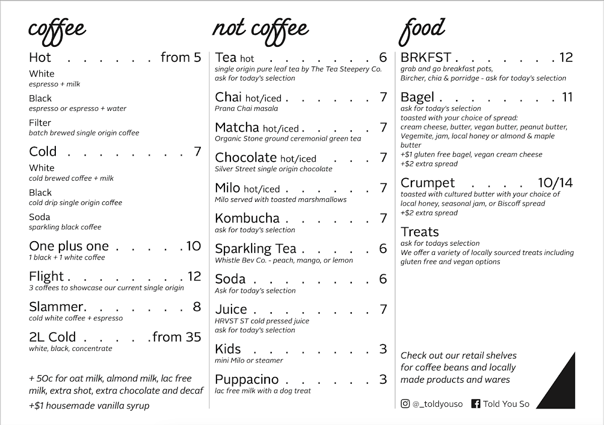Menu, Told You So