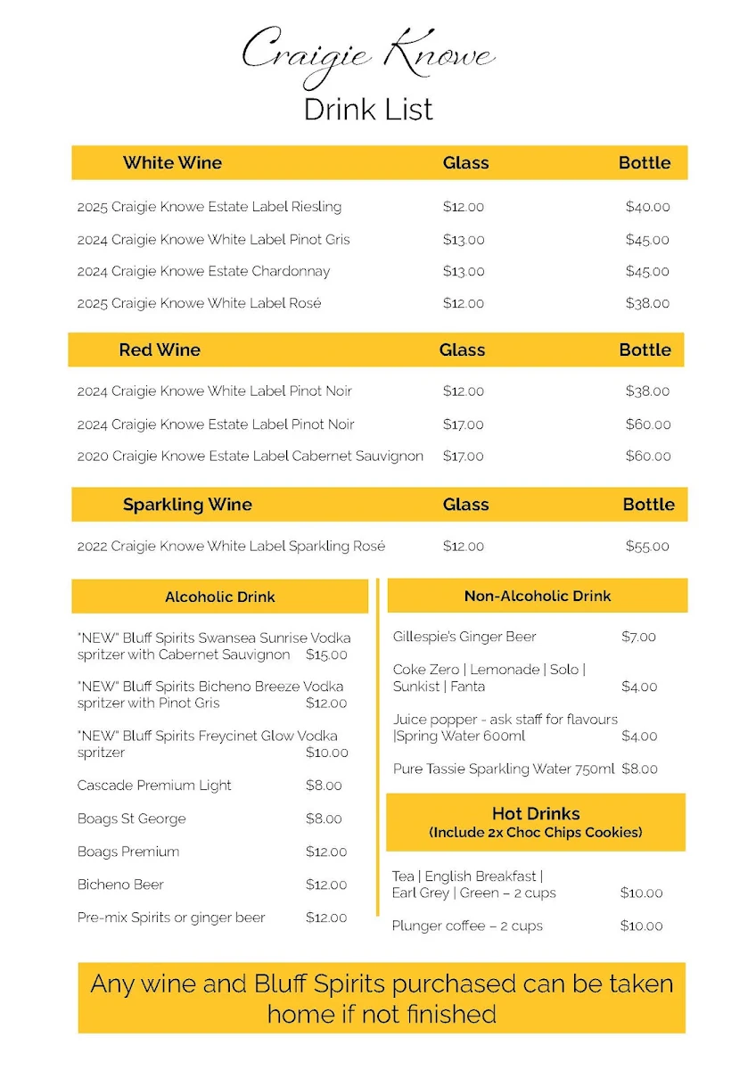 Menu, Craigie Knowe Vineyard & Flora's Restaurant