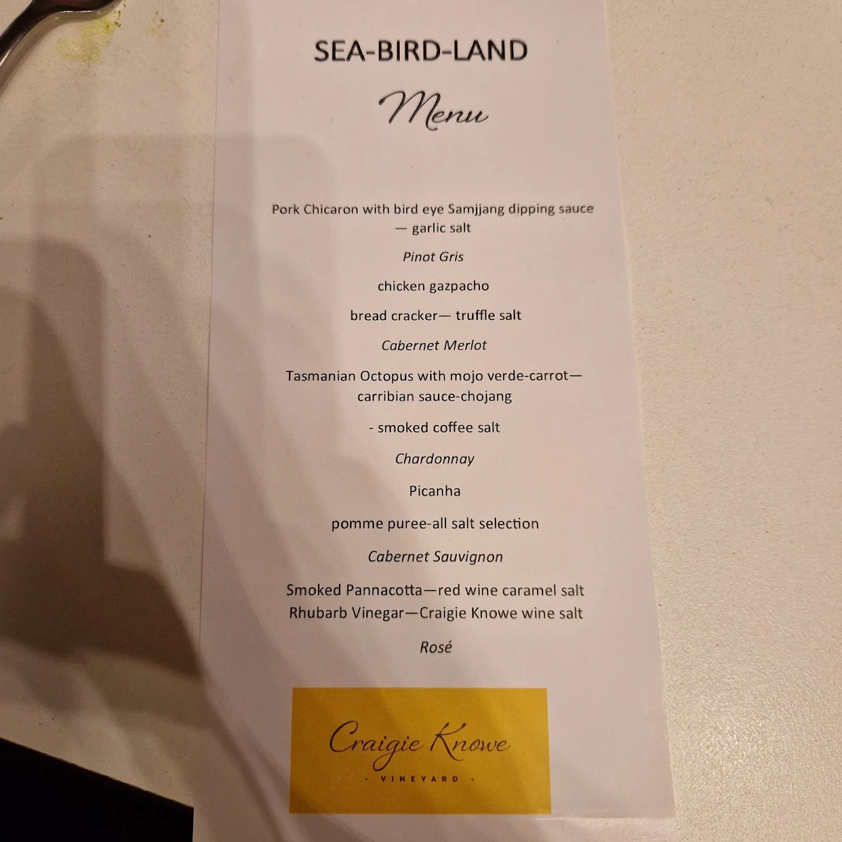 Menu, Craigie Knowe Vineyard & Flora's Restaurant