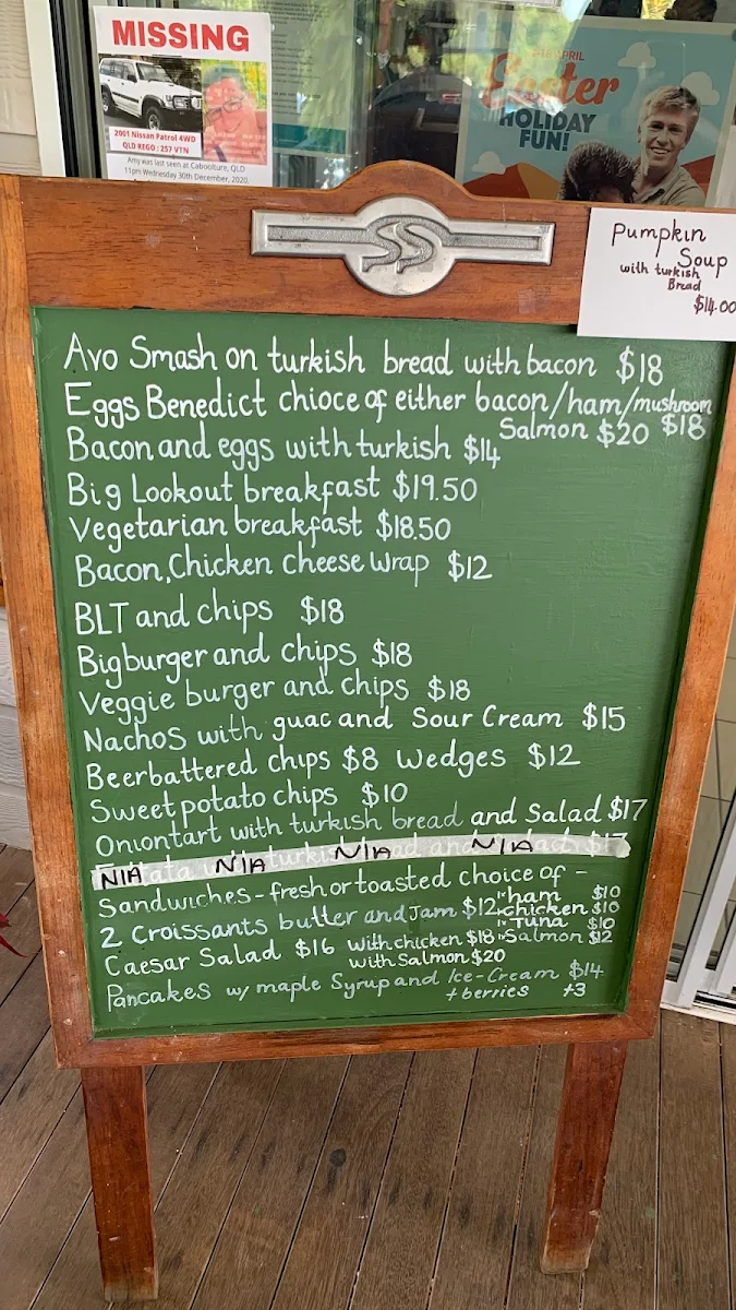 Menu, The Lookout Cafe