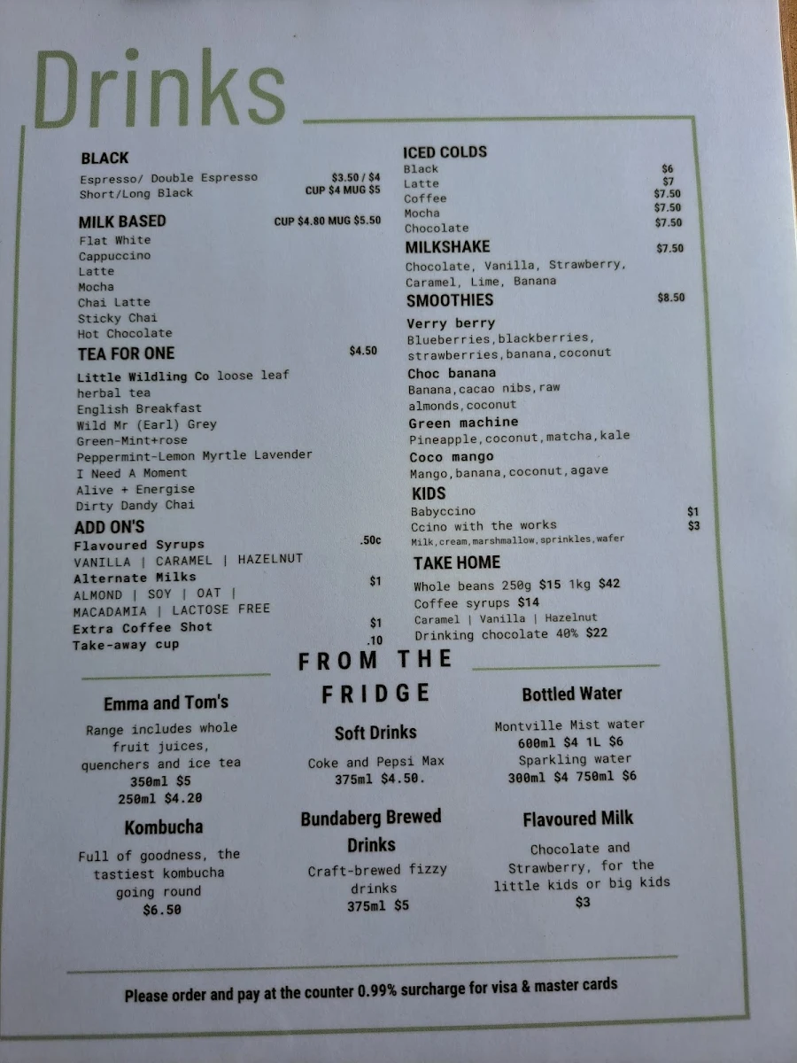 Menu, The Lookout Cafe