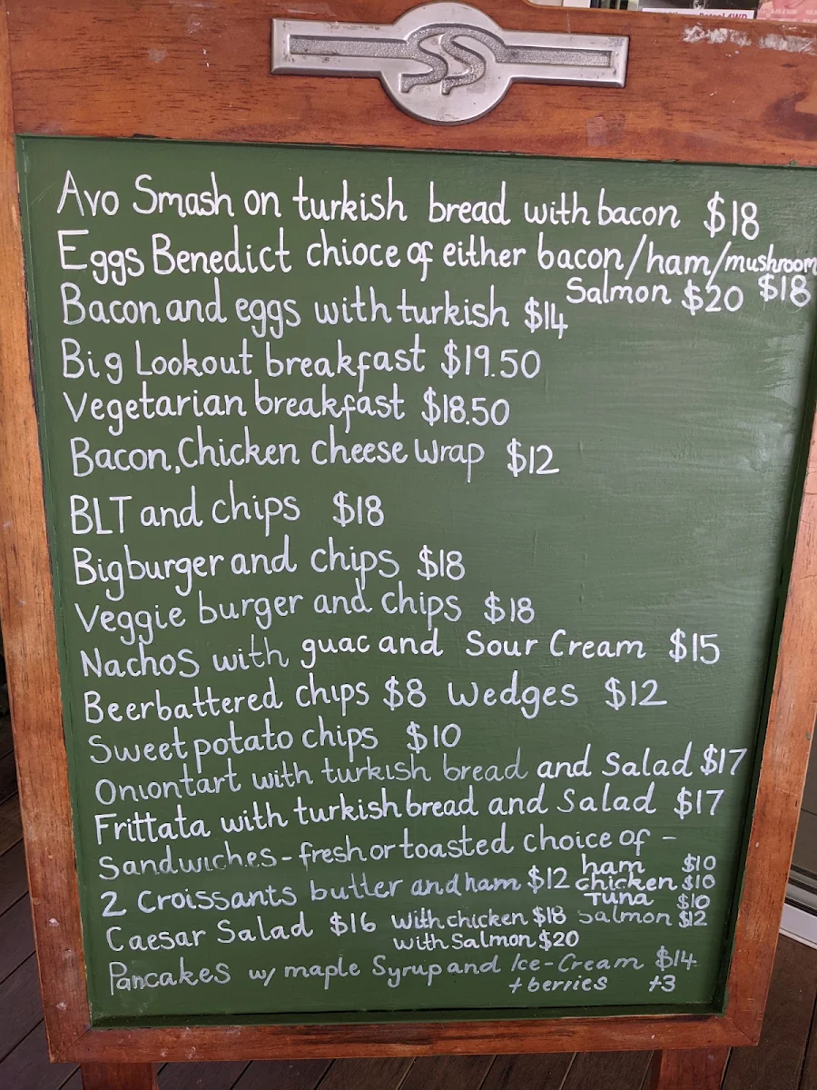 Menu, The Lookout Cafe