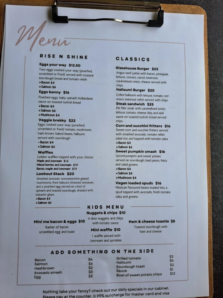 Menu, The Lookout Cafe