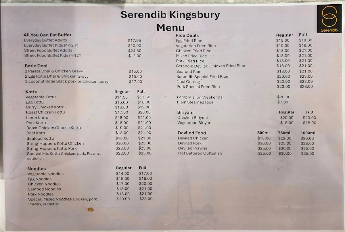 Menu, SERENDIB