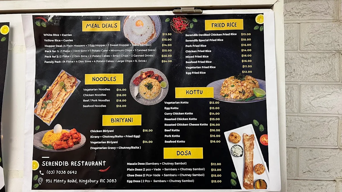 Menu, SERENDIB