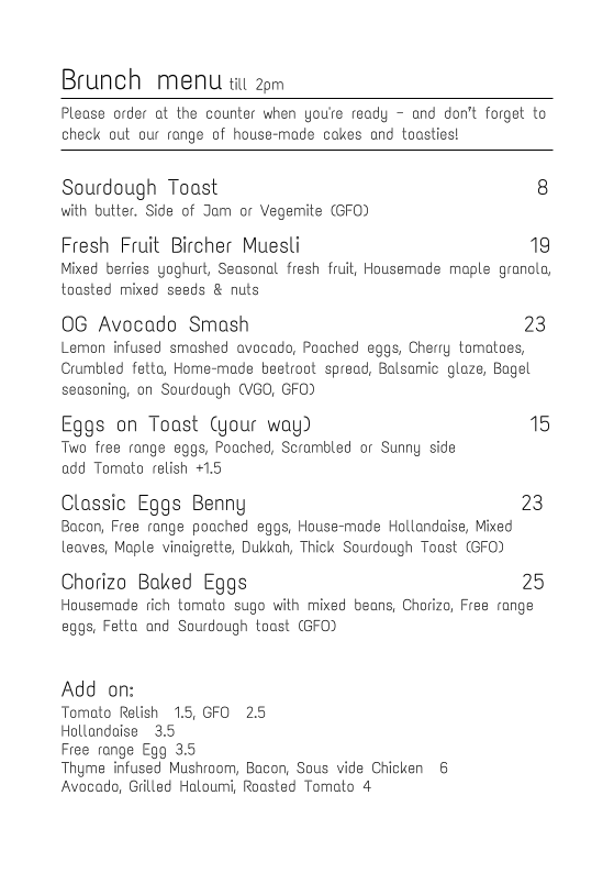Menu, BLOOM Coffee x Bites
