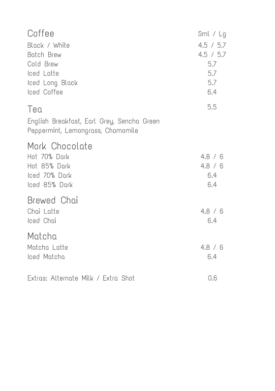 Menu, BLOOM Coffee x Bites