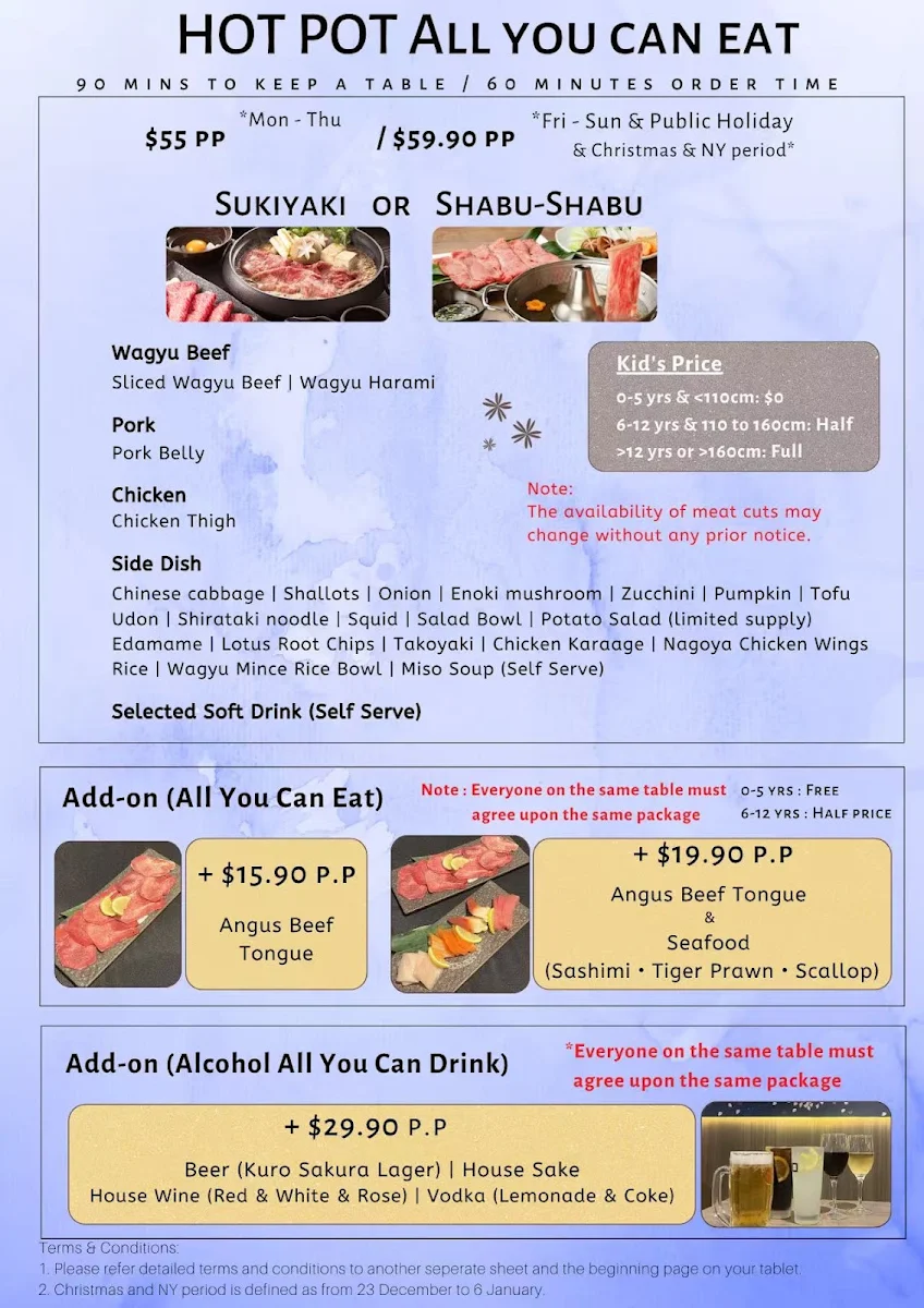 Menu, Kuro Sakura Japanese BBQ Yakiniku 焼肉黒桜