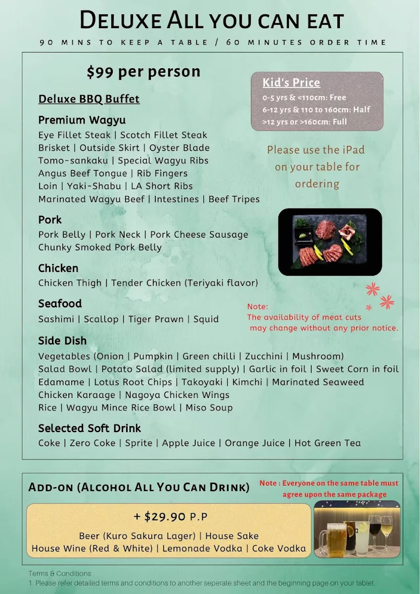 Menu, Kuro Sakura Japanese BBQ Yakiniku 焼肉黒桜
