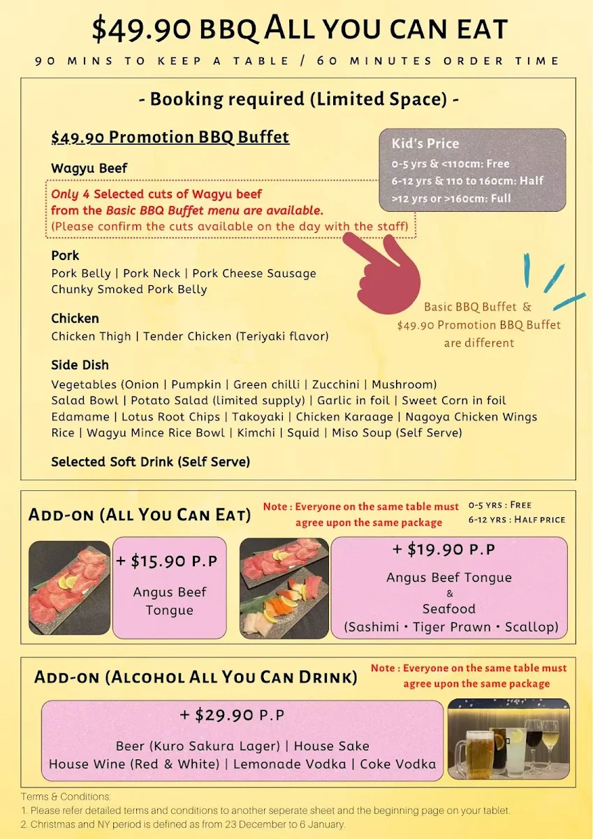 Menu, Kuro Sakura Japanese BBQ Yakiniku 焼肉黒桜