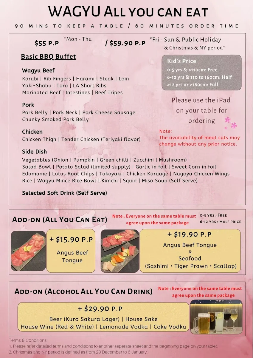 Menu, Kuro Sakura Japanese BBQ Yakiniku 焼肉黒桜