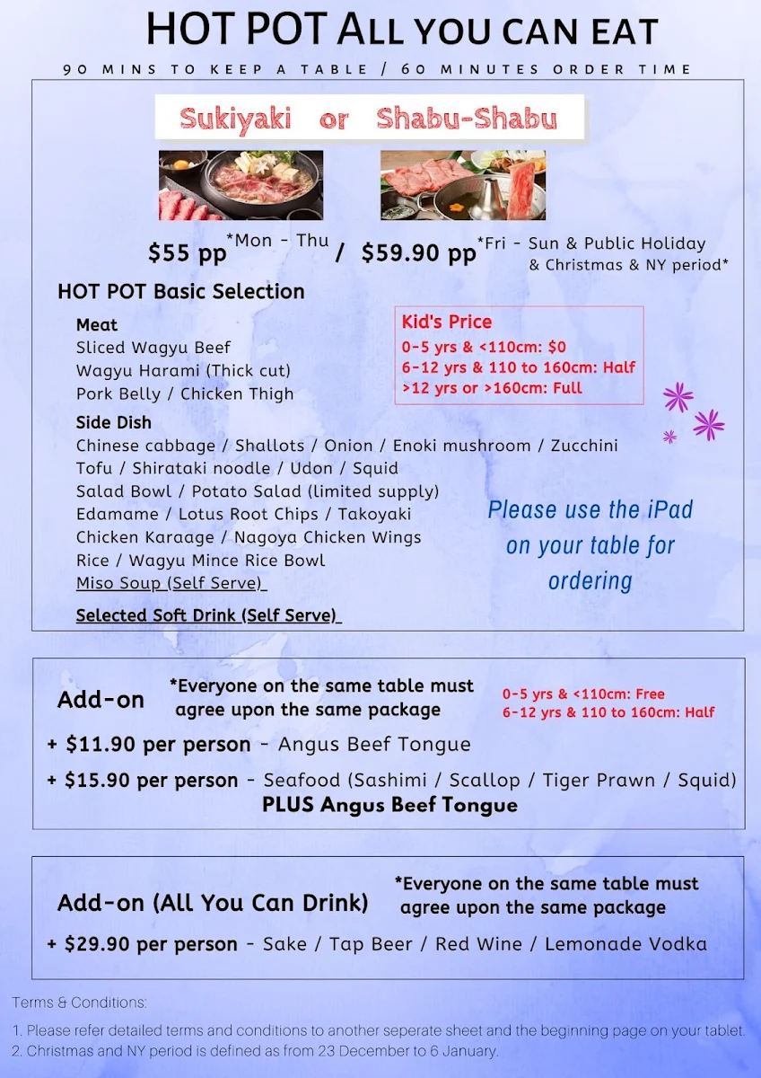 Menu, Kuro Sakura Japanese BBQ Yakiniku 焼肉黒桜