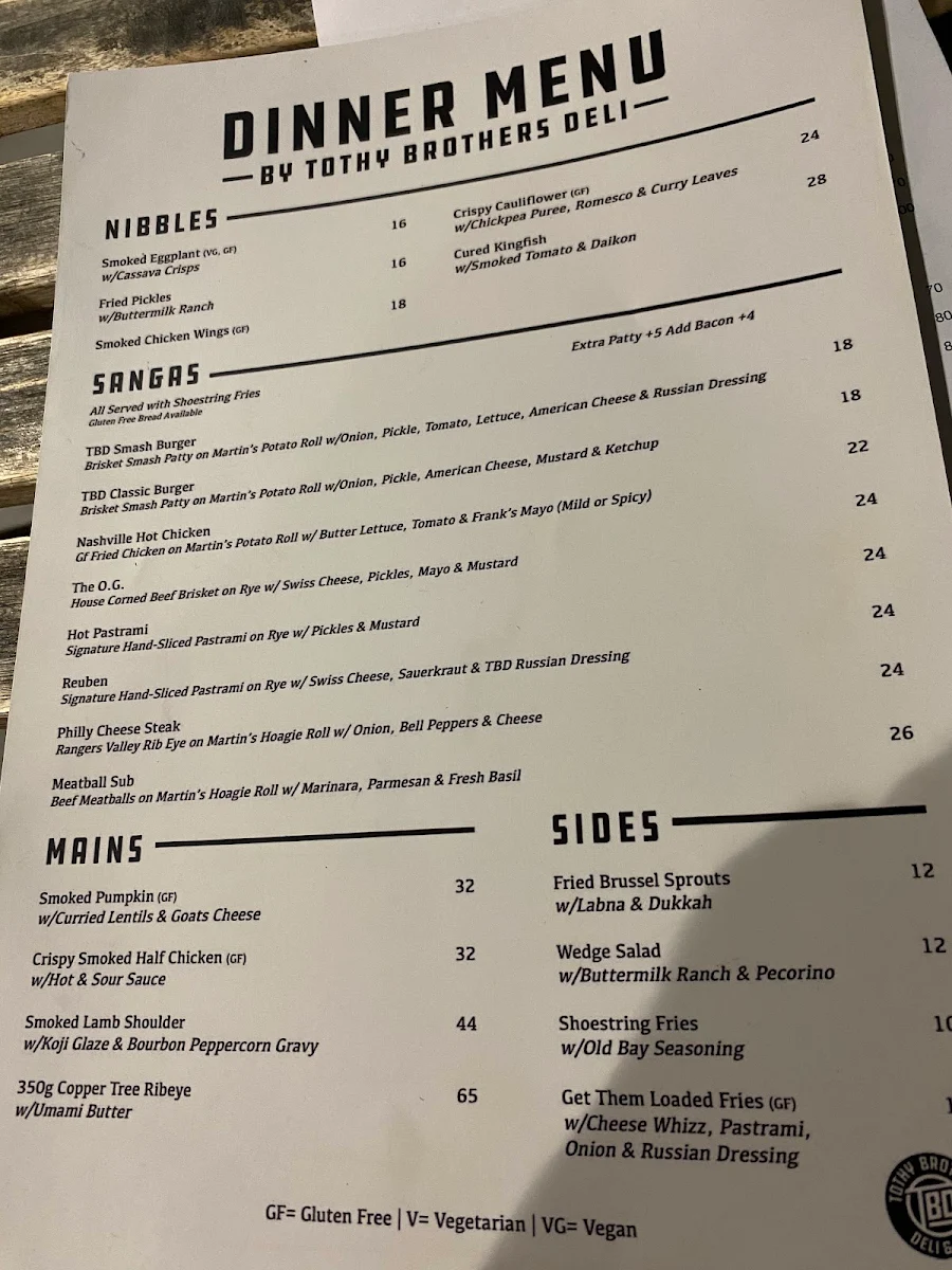 Menu, Tothy Brothers Deli
