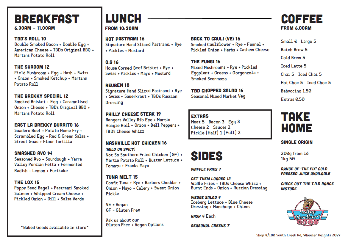 Menu, Tothy Brothers Deli