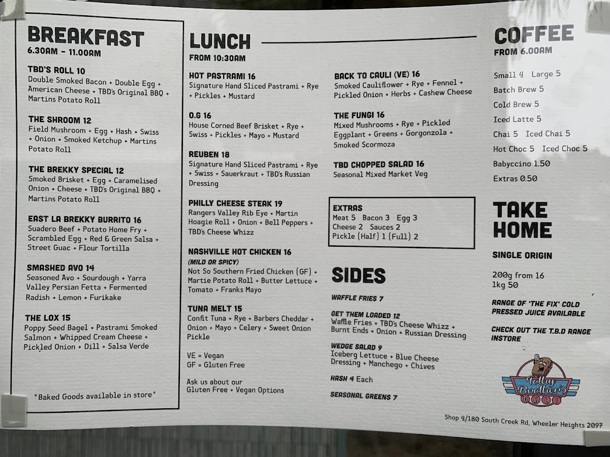 Menu, Tothy Brothers Deli