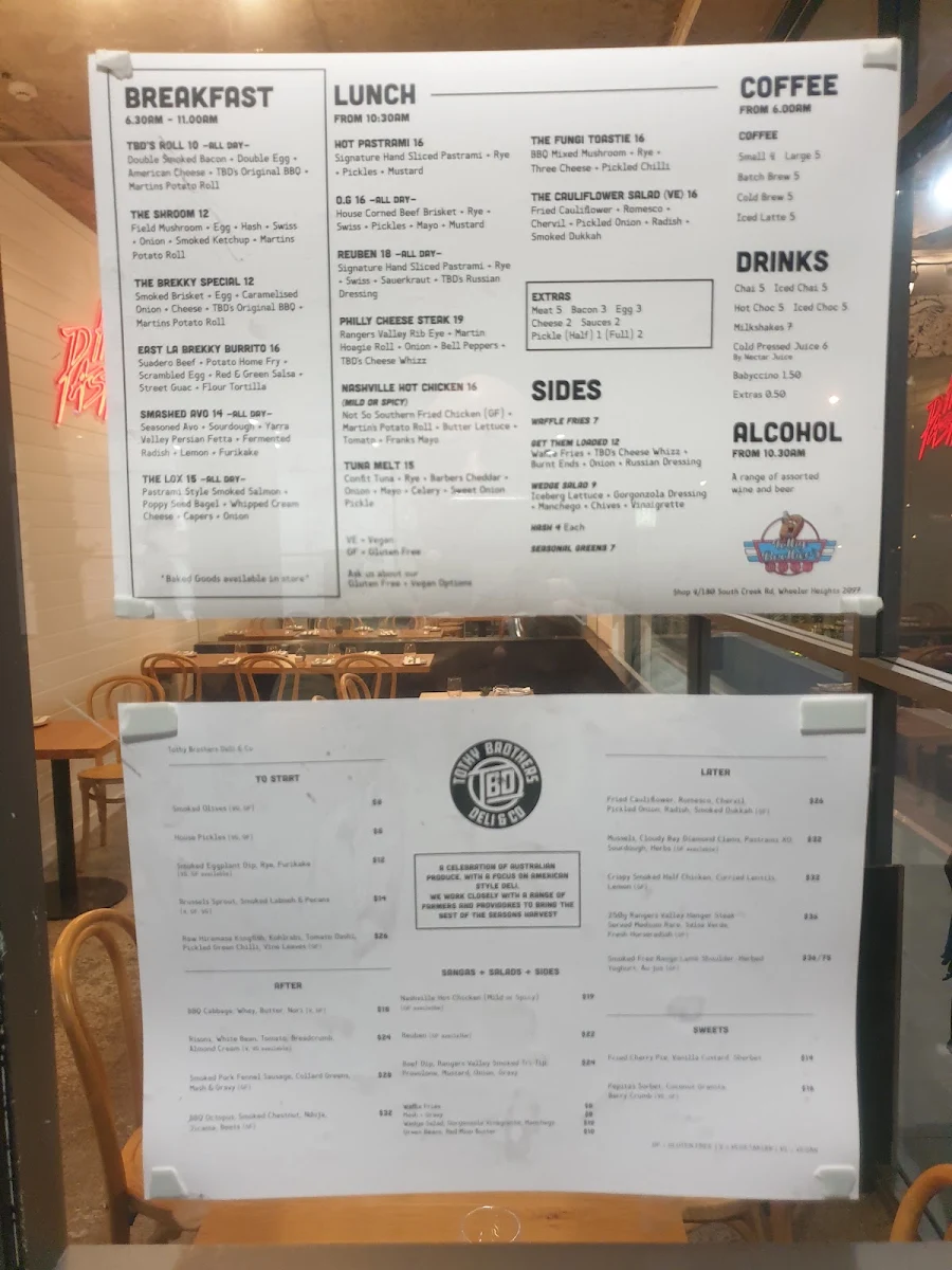 Menu, Tothy Brothers Deli