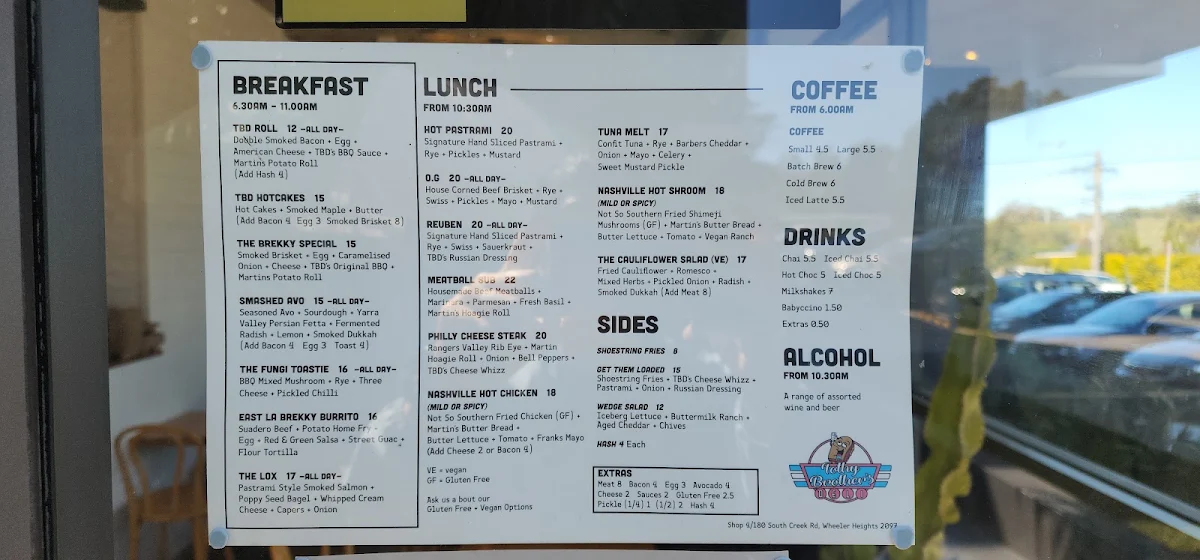 Menu, Tothy Brothers Deli