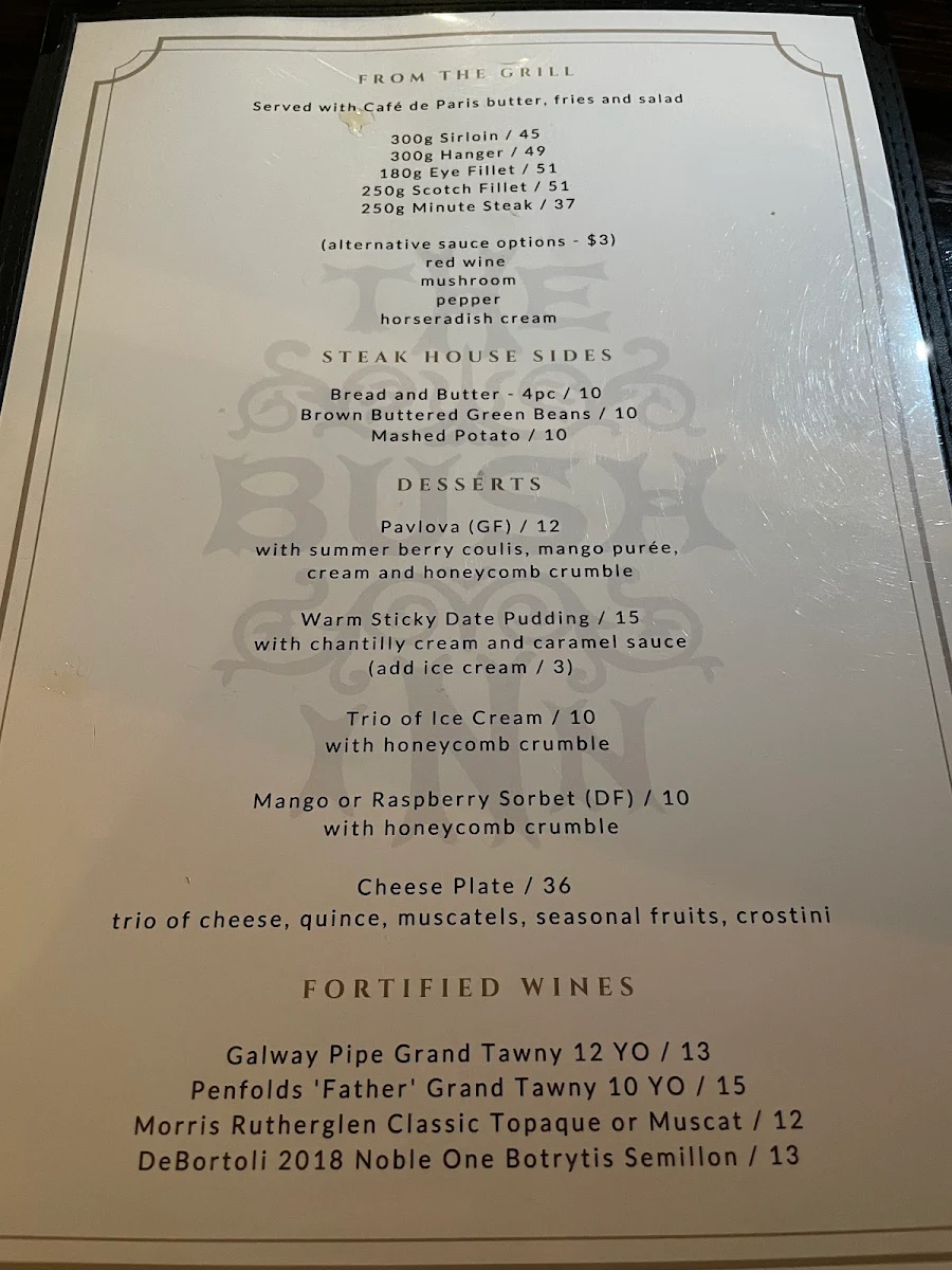 Menu, Toorak Hotel